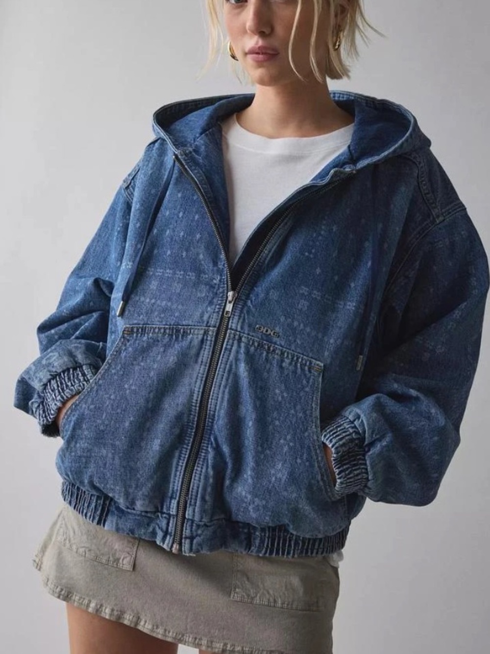 BDG Blue Bandana-Print Denim Hoodie Jacket